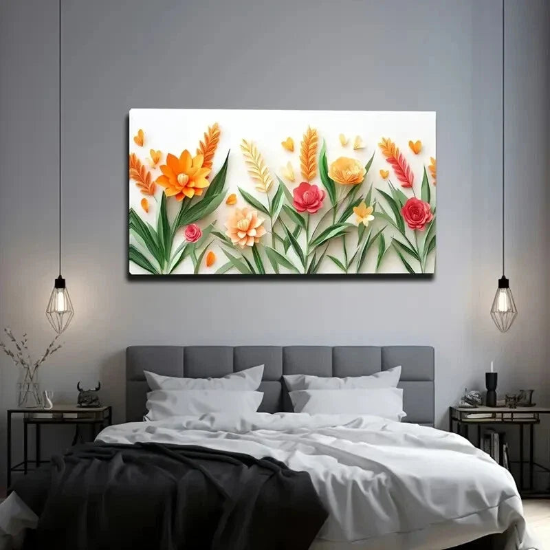 Yellow Flowers with Green Leave Wall Art Canvas Office Home Room Framed 120x60cm