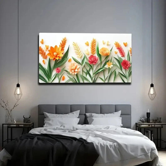 Yellow Flowers with Green Leave Wall Art Canvas Office Home Room Framed 120x60cm