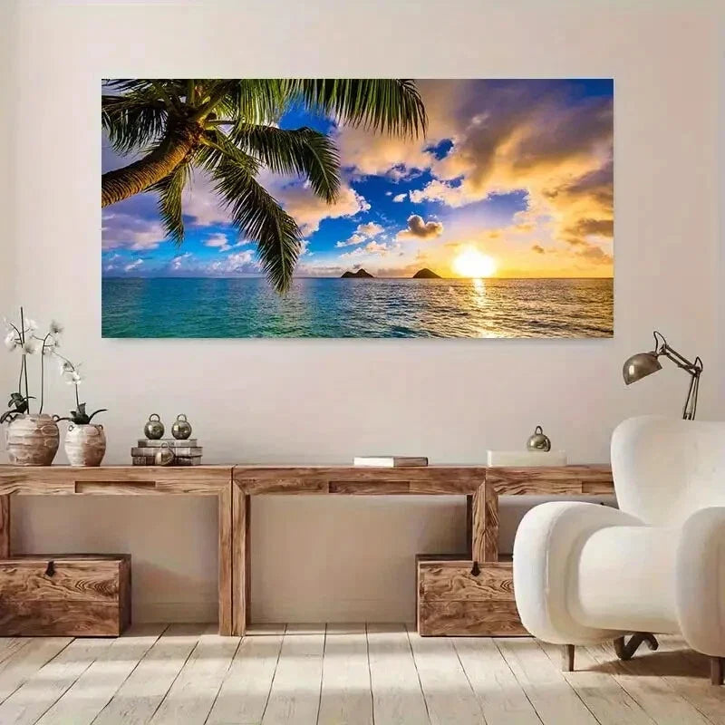 Hawaiian Sunrise Beach wall canvas office home room framed 120x60cm