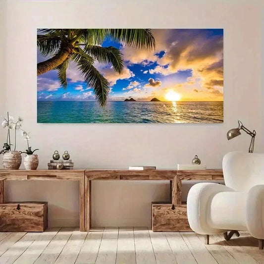 Hawaiian Sunrise Beach wall canvas office home room framed 120x60cm