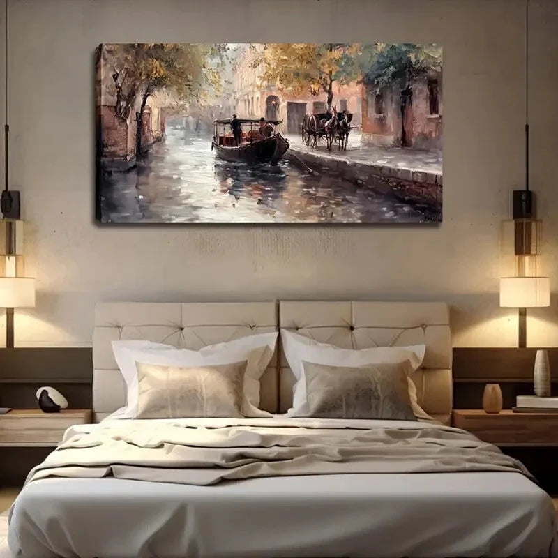 Gondola Horse-Drawn Carriage Wall Art Canvas Office Home Room Framed 120x60cm