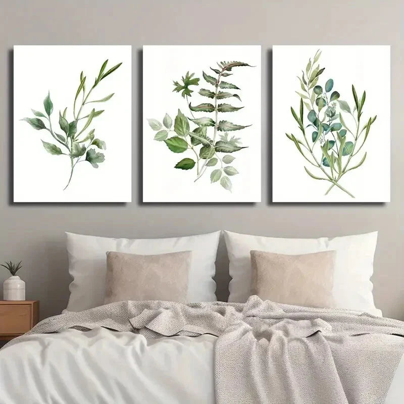 3pcs Green Leaf & Plant Watercolor Botanical Metal Print Ready to Hang Art