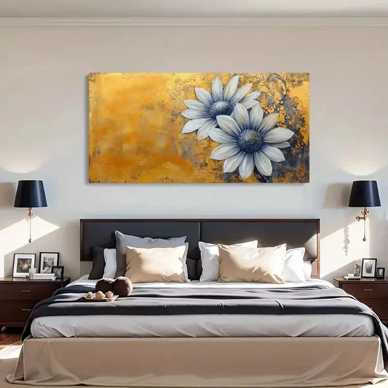 Black Flower Heart Delicate Wall Art Canvas Office Home Room Framed 120x60cm