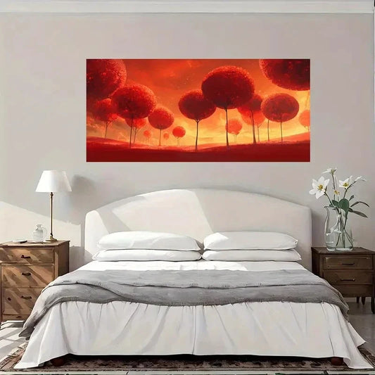 Red Trees Fantasy Wall Art Canvas Office Home Room Framed 80x45cm