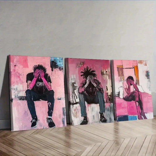 3pcs Pink trouble  Wall Art Set Canvas Framed 40x60cm - High Quality Print 100% Australian Made Wall Canvas Ready to Hang