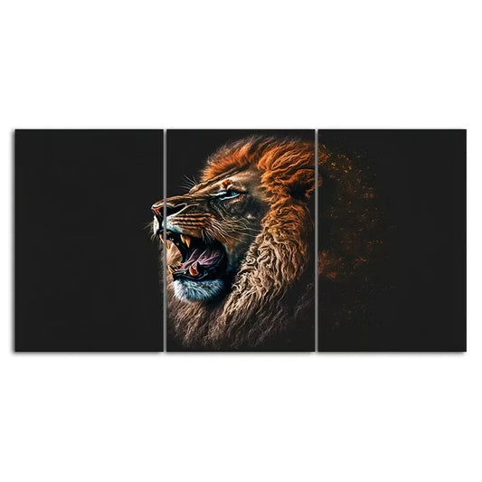 3 Piece Roaring Blue Eyes Lion Canvas Framed 40x60cm - High Quality Print 100% Australian Made Wall Canvas Ready to Hang