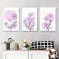 3pcs Minimalist Purple Floral Line Art with Pink Metal Print Ready to Hang Art