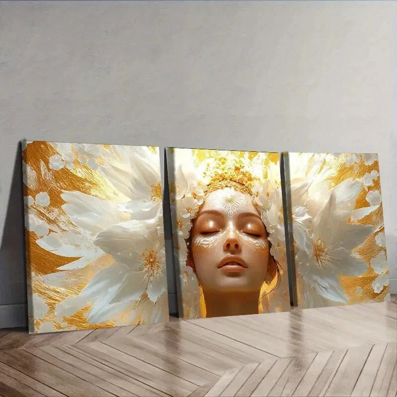 3pcs The goddess Indira Painting  Wall Art Set Canvas Framed 40x60cm - High Quality Print 100% Australian Made Wall Canvas Ready to Hang