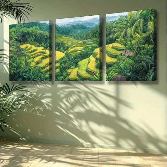 3pcs Rice terraces Art Painting Wall Art Set Canvas Framed 40x60cm -High Quality Print 100% Australian Made Wall Canvas Ready to Hang