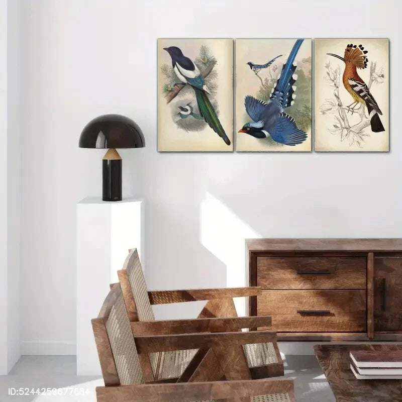 3pcs Vibrant Bird Illustrations Minimalist Metal Print Ready to Hang Art