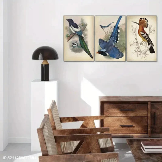 3pcs Vibrant Bird Illustrations Minimalist Metal Print Ready to Hang Art