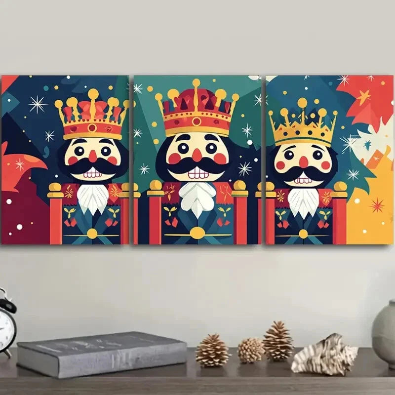 3pcs Cartoon Nutcracker Art Painting, Metal Print Ready to Hang Art