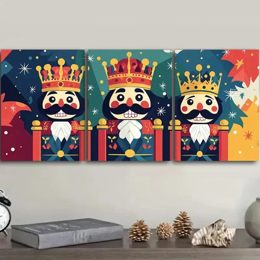 3pcs Cartoon Nutcracker Art Painting, Metal Print Ready to Hang Art