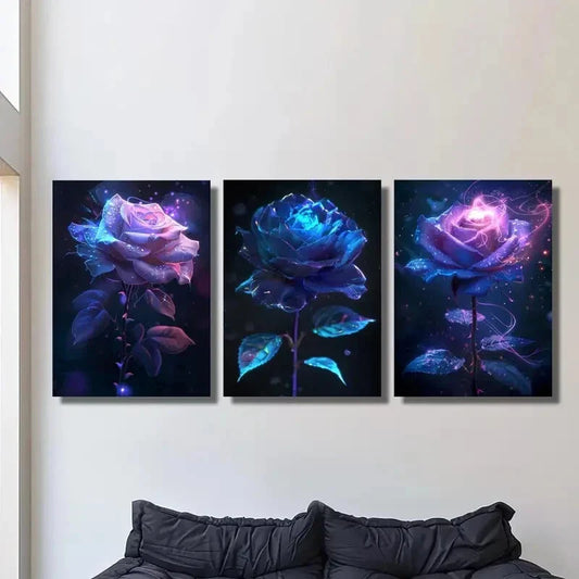 3pcs Rose burning with thorns, Metal Print Ready to Hang Art