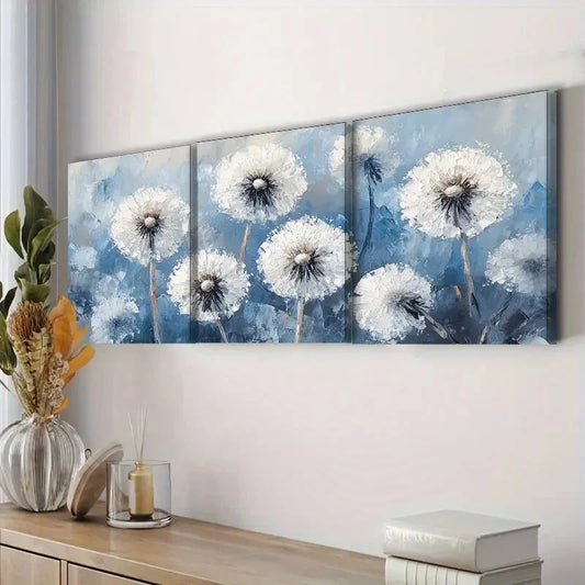 3pcs White Dandelions White Snow Nature Flor Wall Art Set Canvas Framed 40x60cm - High Quality Print 100% Australian Made Wall Canvas Ready to Hang