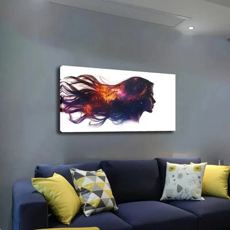 Large Cosmic Hair Galaxy Wall Art Canvas Office Home Room Framed 120x60cm
