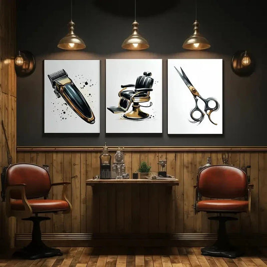 3pcs Vintage Barber Shop Classic & Modern Metal Print Ready to Hang Art