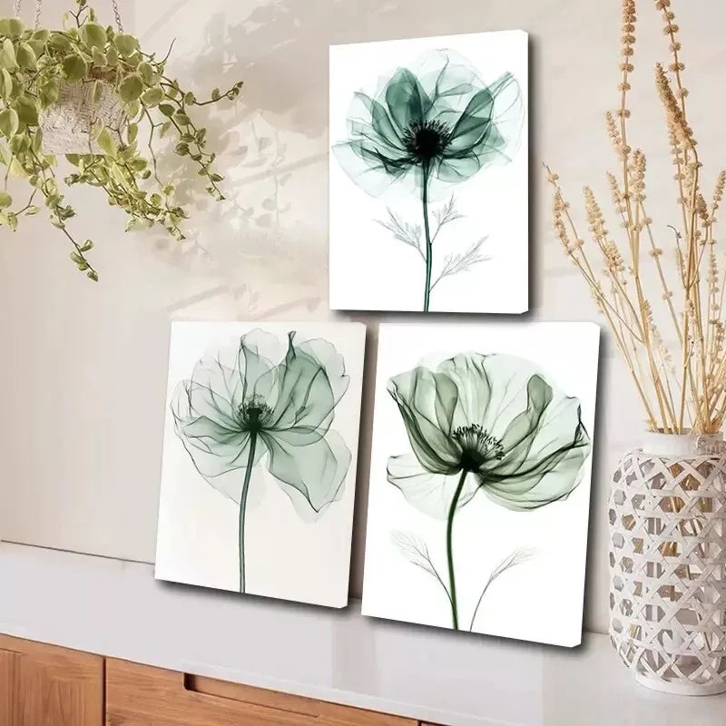3pcs Elegant Floral With Transparent Petals Canvas Framed 40x60cm - High Quality Print 100% Australian Made Wall Canvas Ready to Hang