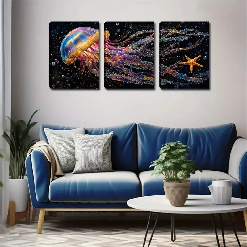 3pcs Colorful Sea Creatures Design Wall Art Set Canvas Framed 40x60cm - High Quality Print 100% Australian Made Wall Canvas Ready to Hang