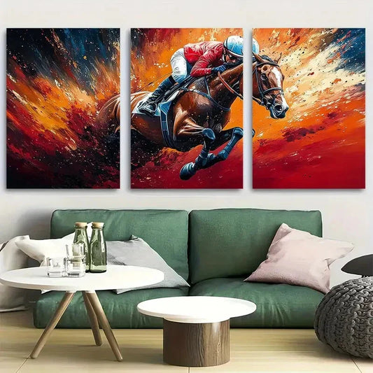 3pcs Dynamic Jockey Horse Racing Metal Print Ready to Hang Art