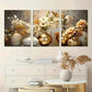 3pcs  Golden and White Flowers  Painting Metal Print Ready to Hang Art