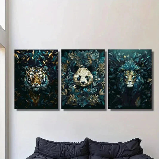 3pcs Blue geometric animal poster, animal Metal Print Ready to Hang Art