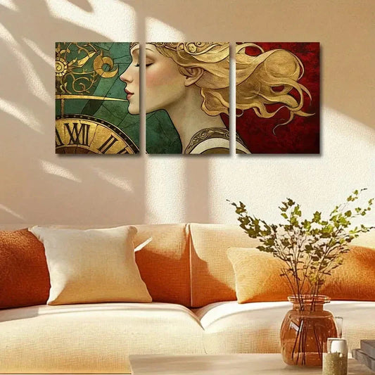 3pcs Time Goddess Design Metal Print Ready to Hang Art