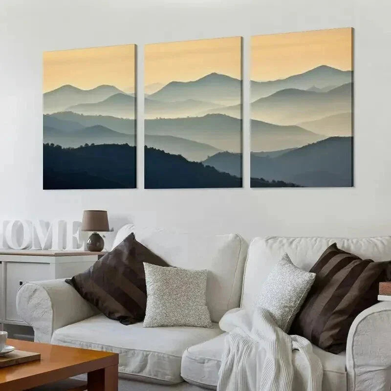 3pcs Layered Foggy Mountain Range Design Wall Art Set Canvas Framed 40x60cm - High Quality Print 100% Australian Made Wall Canvas Ready to Hang