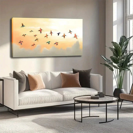 Watercolor Birds Geometric Wall Art canvas office home room framed 120x60cm