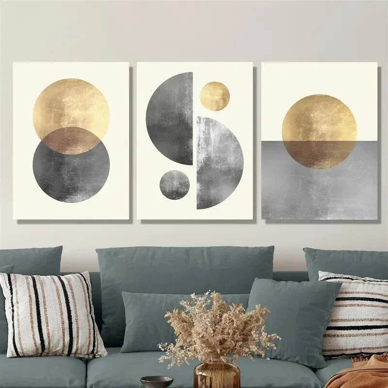 3pcs Golden sphere poster, art Metal Print Ready to Hang Art