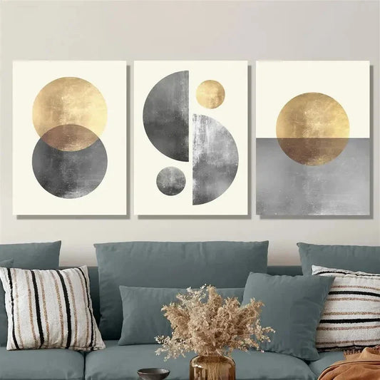 3pcs Golden sphere poster, art Metal Print Ready to Hang Art