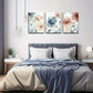 3pcs Elegant Watercolor Flowers In Pink BlueMetal Print Ready to Hang Art