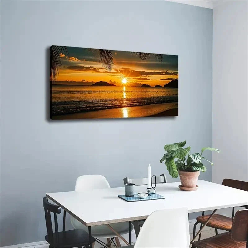 Vibrant Ocean & Palm Trees Wall Art Canvas Office Home Room Framed 120x60cm