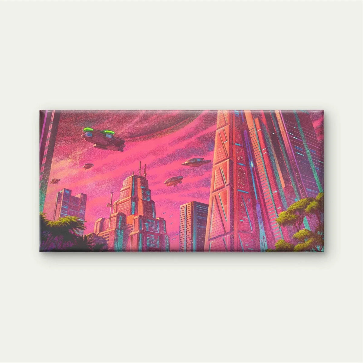 Retro Futuristic Cityscape Wall Art Canvas Office Home Room Framed 80x45cm