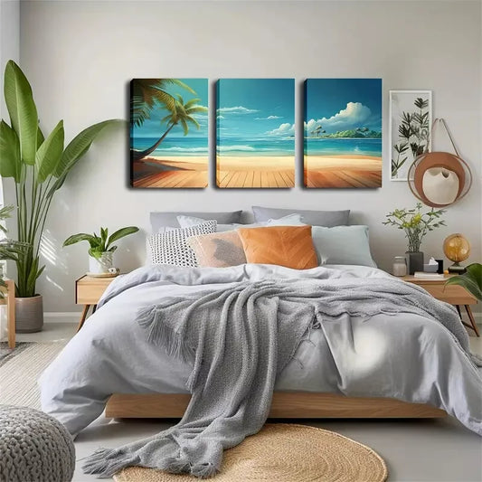 3pcs Romantic Beach, Charming Scenery Wall Art Set Canvas Framed 40x60cm - High Quality Print 100% Australian Made Wall Canvas Ready to Hang