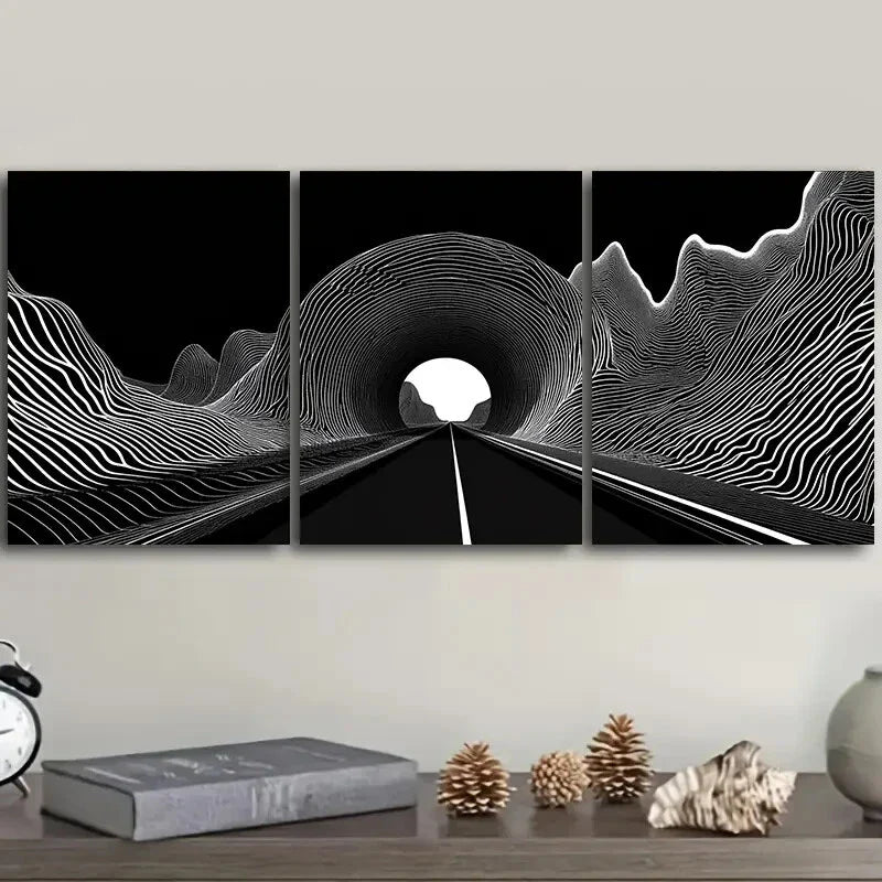 3pcs Black Hole Tunnel Design Wall Art Set Canvas Framed 40x60cm - High Quality Print 100% Australian Made Wall Canvas Ready to Hang