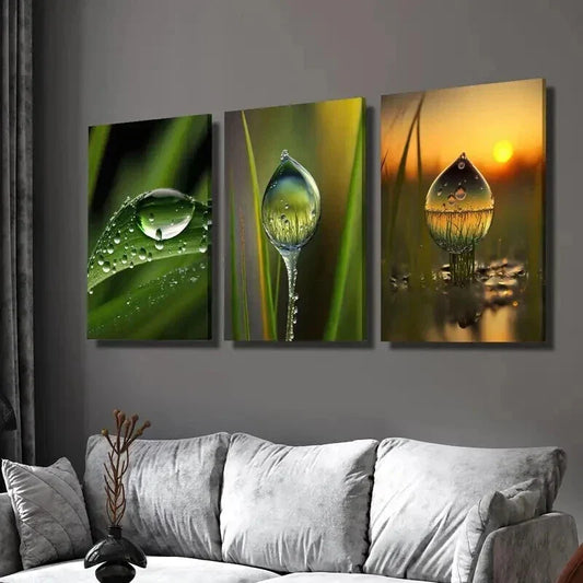 3pcs Water Drops on Sunset Background Wall Art Set Canvas Framed 40x60cm - High Quality Print 100% Australian Made Wall Canvas Ready to Hang