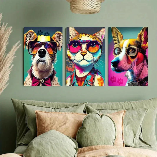 3pcs Modern Abstract Animal Paintings Metal Print Ready to Hang Art