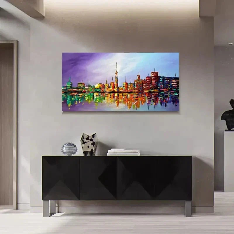 Abstract New York Cityscape Wall Art Canvas Office Home Room Framed 80x45cm