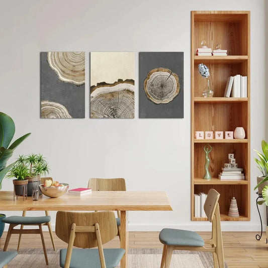 3pcs Geometry Abstract Tree Stump Metal Print Ready to Hang Art