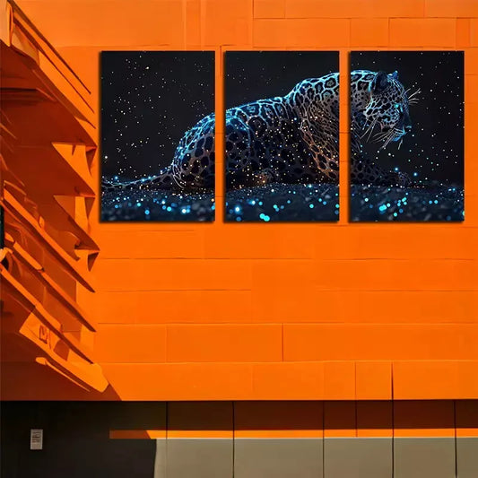 3pcs Beautiful Blue Leopard Canvas Framed 40x60cm - High Quality Print 100% Australian Made Wall Canvas Ready to Hang