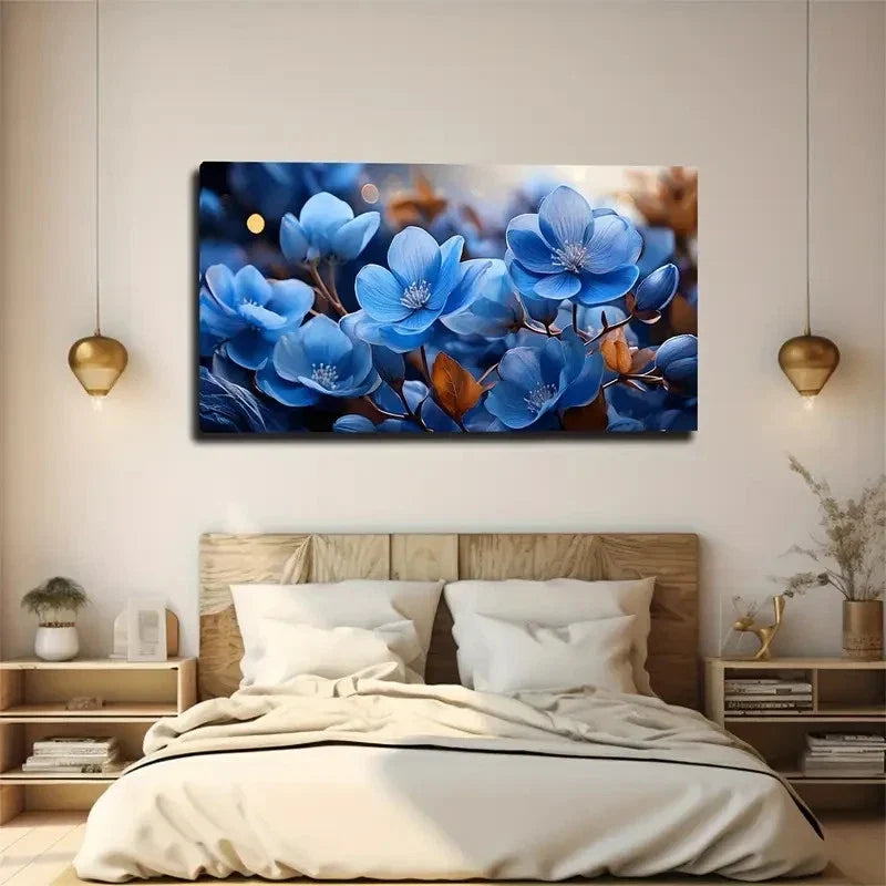 Light Blue Floral Wall Art Canvas Office Home Room Framed 120x60cm