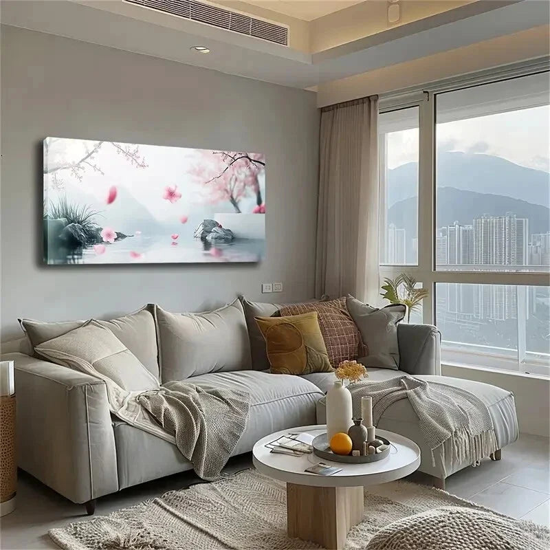 Serene Landscape with Blooming Wall Art Canvas Office Home Room Framed 120x60cm