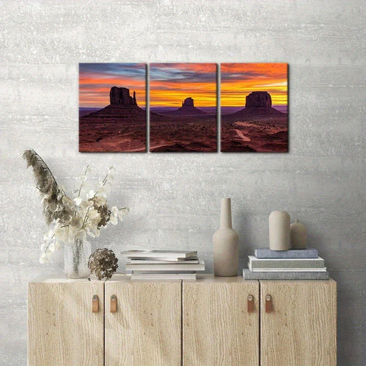 3pcs Valley Sunset Vibrant Orange Purple Blue Metal Print Ready to Hang Art