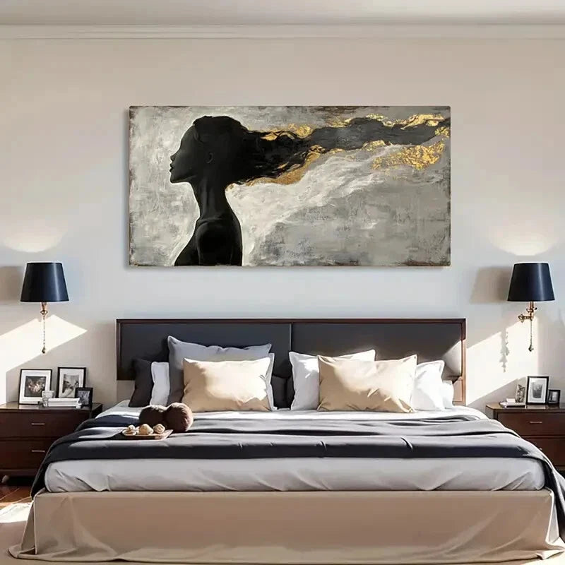 Flowing Hair Monochrome Elegant Wall Art Canvas Office Home Room Framed 80x45cm