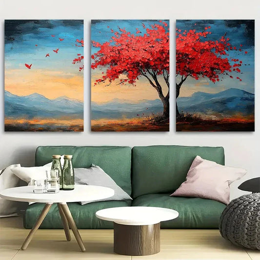 3pcs Nature Inspired Abstract Pastel Tree Metal Print Ready to Hang Art