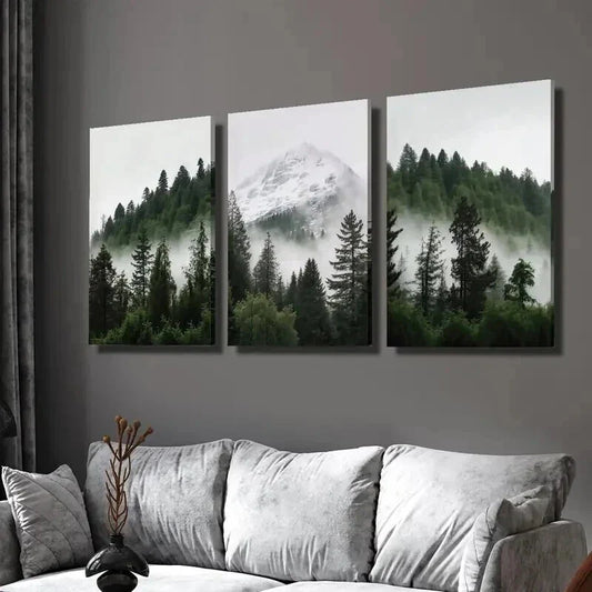 3pcs Forests and Mountains with Rising Mist Wall Art Set Canvas Framed 40x60cm - High Quality Print 100% Australian Made Wall Canvas Ready to Hang