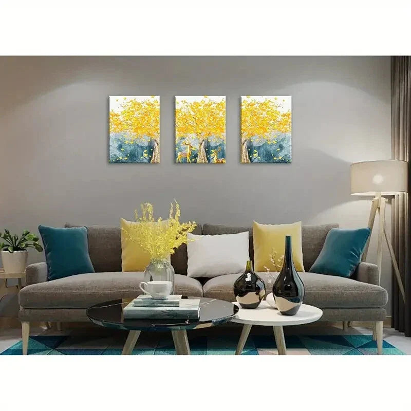 3pcs  Modern Abstract Deer & Floral Design,  Metal Print Ready to Hang Art
