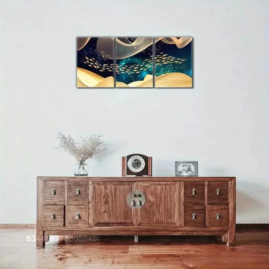 3pcs School of Fish, Golden Fish, Underwater Metal Print Ready to Hang Art