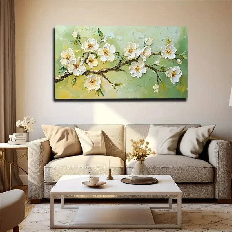 Apricot Blossom Floral Modern Wall Art Canvas Office Home Room Framed 120x60cm